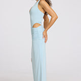 Sügav Plunge Halterneck Maxi Kleid Powder Blue'is
