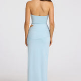 Sügav Plunge Halterneck Maxi Kleid Powder Blue'is