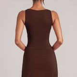 Šokolaadipruun ruudukujuline kaelusega topp