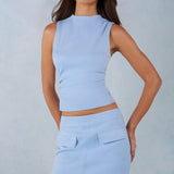 Faux Suede Turtleneck Top Pehme Sinine