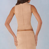 Faux Suede Turtleneck Top Tan värvuses