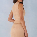 Faux Suede Turtleneck Top Tan värvuses