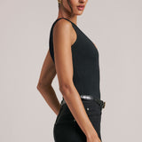 Sügav Plunge Halterneck Bodysuit Mustas