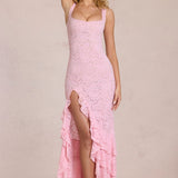 Lace Ruffle Maxi Kleid Blossom Roosas