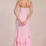 Lace Ruffle Maxi Kleid Blossom Roosas
