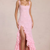 Lace Ruffle Maxi Kleid Blossom Roosas
