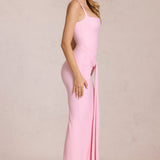 Ruudulise Kaelusega Kokkukogutud Maxi Kleid Blossom Roosas