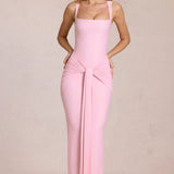 Ruudulise Kaelusega Kokkukogutud Maxi Kleid Blossom Roosas
