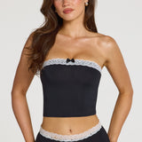 Modal Lace-Trim Bandeau Top mustas
