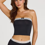 Modal Lace-Trim Bandeau Top mustas
