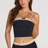 Modal Lace-Trim Bandeau Top mustas