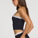 Modal Lace-Trim Bandeau Top mustas