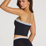 Modal Lace-Trim Bandeau Top mustas