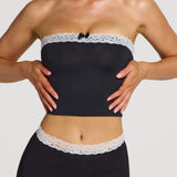 Modal Lace-Trim Bandeau Top mustas