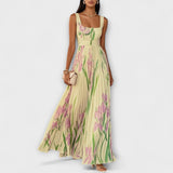 Rosalind | Pleated Floral Chiffon Maxi Kleid koos Vööga