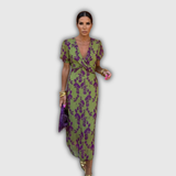 Vera | Lillene Wrap-Front Midi Kleit Puffvarrukatega