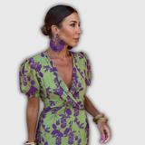 Vera | Lillene Wrap-Front Midi Kleit Puffvarrukatega