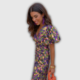 Vera | Lillene Wrap-Front Midi Kleit Puffvarrukatega
