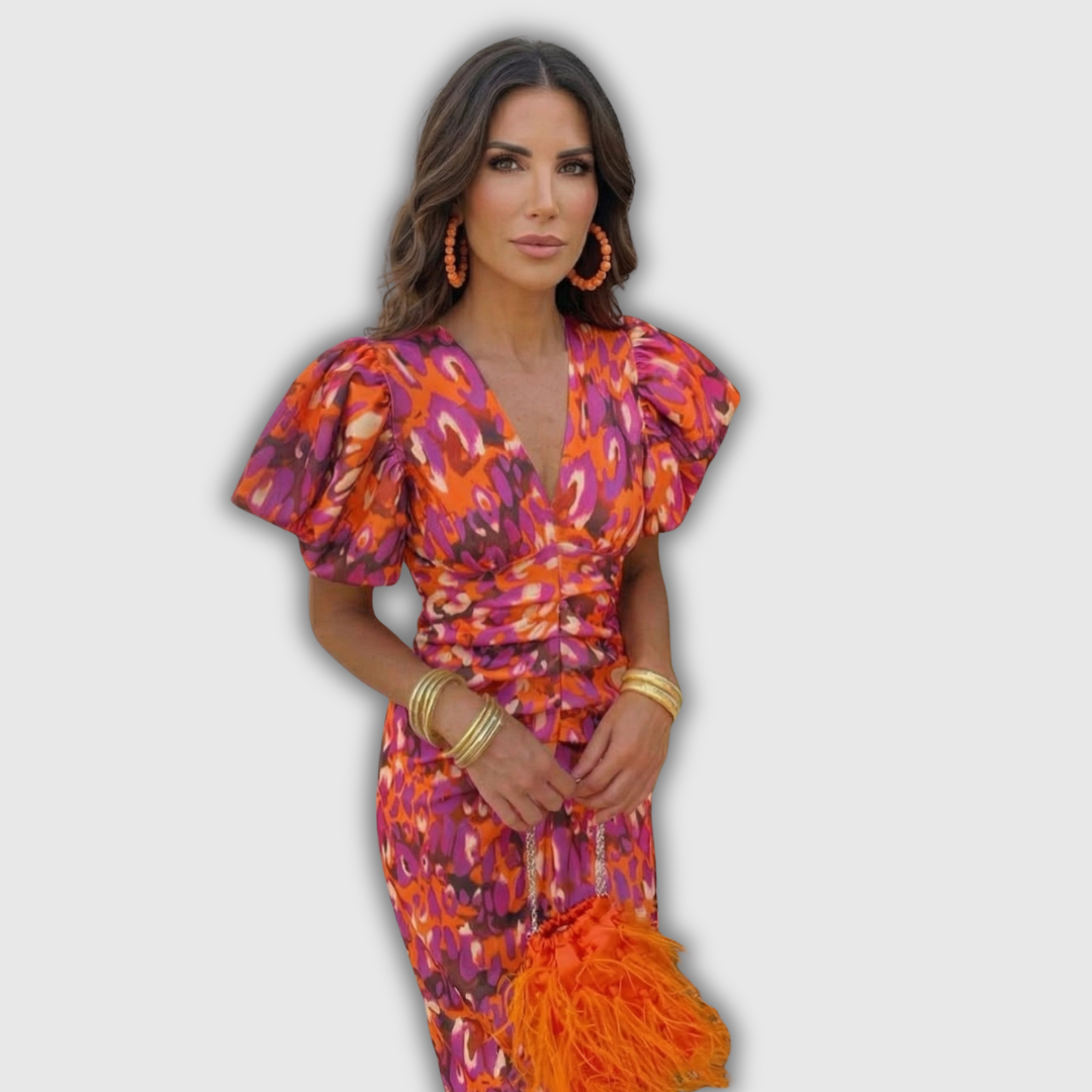Vera | Lillene Wrap-Front Midi Kleit Puffvarrukatega