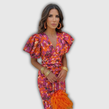 Vera | Lillene Wrap-Front Midi Kleit Puffvarrukatega