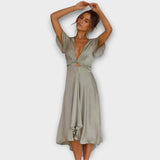 Margret - Elegantne V-kaelusega Midi Kleid