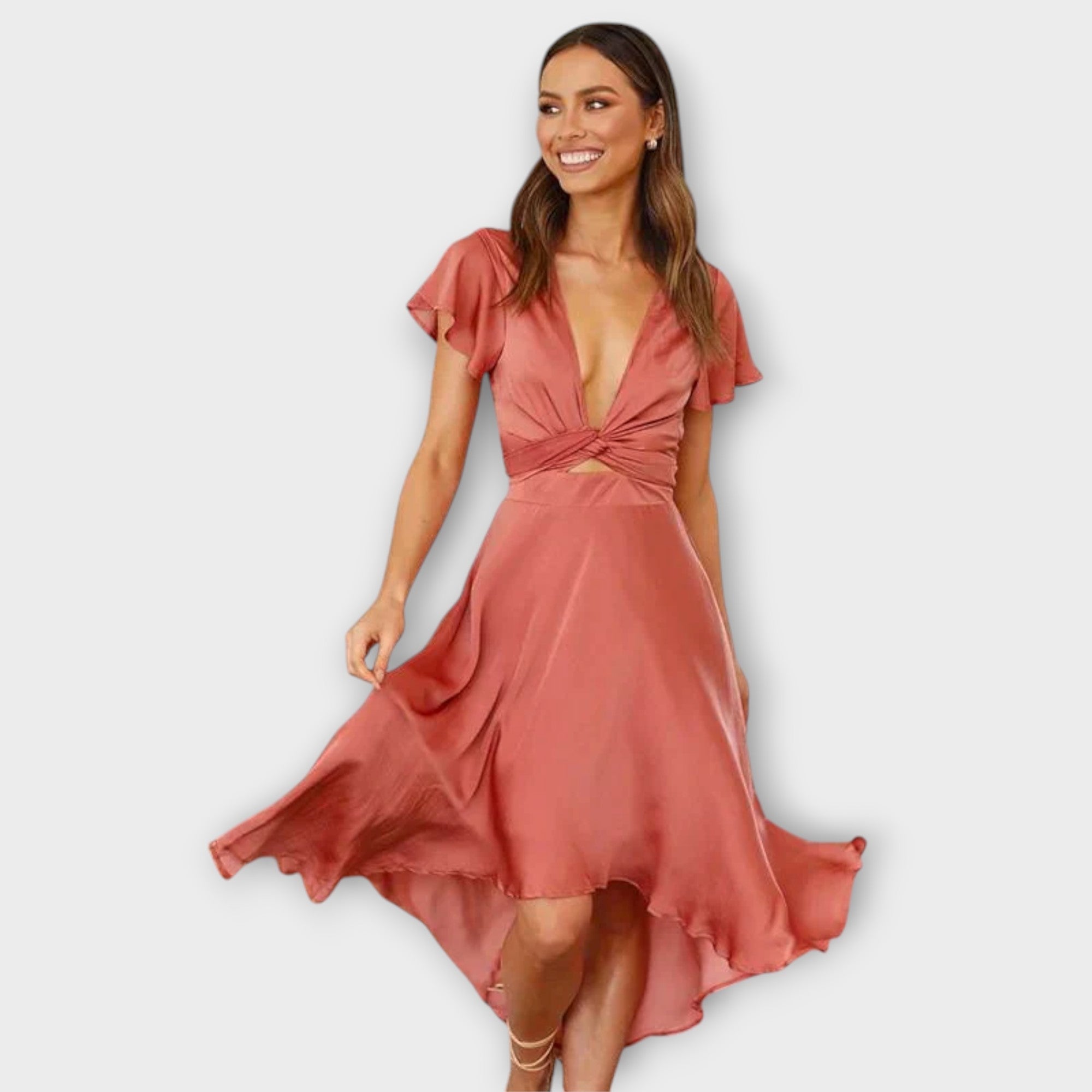 Margret - Elegantne V-kaelusega Midi Kleid