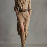 Savannah Suede Nööbiga Ees Midi Kleid