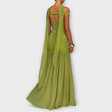 Nicole - Oliivroheline Maxi Kleid V-kaelusega