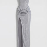 Kaunistatud bandeau kaelusega maxi kleit külmas