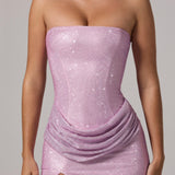 Kaunistatud Bandeau Cowl-Waist Maxi Kleid Lavenderis