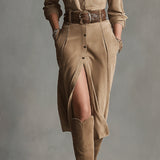 Savannah Suede Nööbiga Ees Midi Kleid