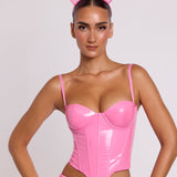 Vinüülist alusseelikuga korsettcrop top roosa