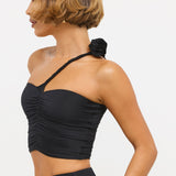 Slinky Jersey Roosi Detailiga Asümmeetriline Top Mustas