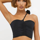 Slinky Jersey Roosi Detailiga Asümmeetriline Top Mustas