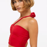 Slinky Jersey Roosi Detailiga Asümmeetriline Top Scarlet Punases