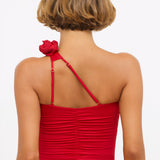 Slinky Jersey Roosi Detailiga Asümmeetriline Top Scarlet Punases