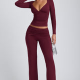 Modal Ruched Pika Varrukaga Top Plum Värv