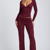 Modal Ruched Pika Varrukaga Top Plum Värv
