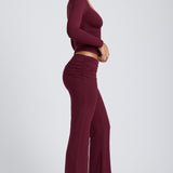 Modal Ruched Pika Varrukaga Top Plum Värv
