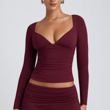Modal Ruched Pika Varrukaga Top Plum Värv