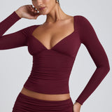 Modal Ruched Pika Varrukaga Top Plum Värv