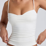 Valge modal ruched kihiline top