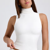 Ribbed Modal Turtleneck Tank Top Valges