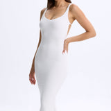 Modal Plunge Open-Back Midaxi Kleid valges
