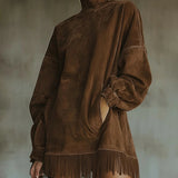 Savana Fringe™ | Vintage Suede Turtleneck Mini Kleit