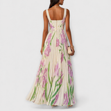 Rosalind | Pleated Floral Chiffon Maxi Kleid koos Vööga