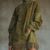 Savana Fringe™ | Vintage Suede Turtleneck Mini Kleit