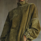 Savana Fringe™ | Vintage Suede Turtleneck Mini Kleit