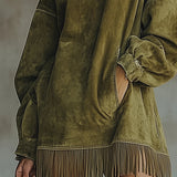 Savana Fringe™ | Vintage Suede Turtleneck Mini Kleit