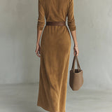 Solaire Suede™ | Elegantne Vintage Maxi Särk Kleid